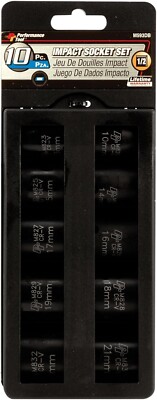 PERFORMANCE TOOL- 10 pc. 1/2'' Dr. METRIC IMPACT SOCKET SET, 6 POINT, M593DB