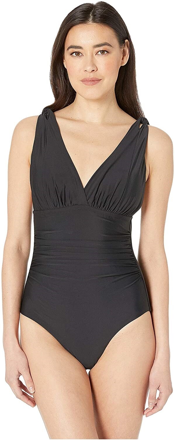 Athena Women's 182737 Solid Over The Shoulder Surplice One-Piece Swimsuit Size 6