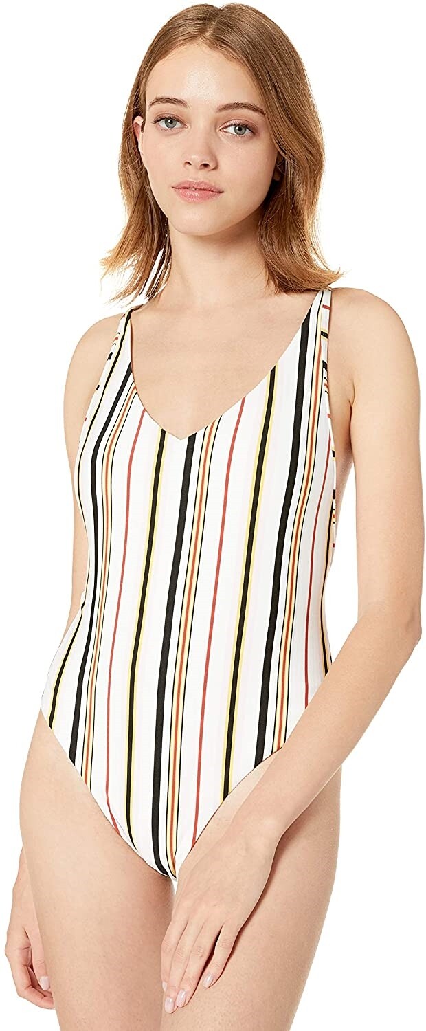 Volcom Women's 189499 That's Stripe Multi One Piece Swimsuit Size L