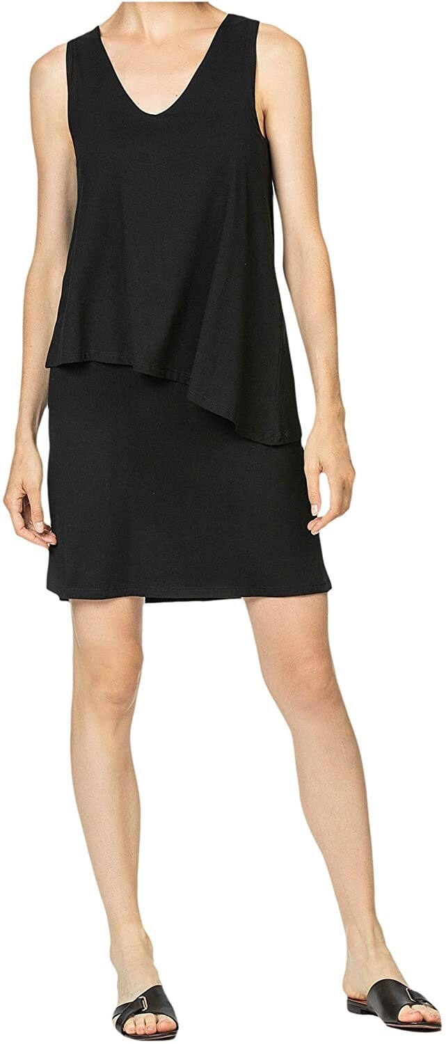 Lilla P 266535 Women Double Layer V-Neck Dress Black Size X-Small