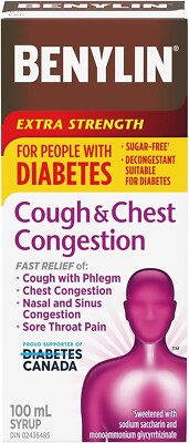 BENYLIN Extra Strength Cough and Chest Congestion Syrup 100mL for Diabetics