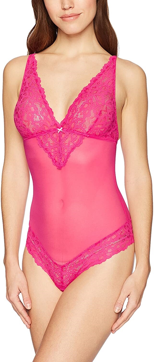 b.tempt'd by Wacoal 177591 Womens Lace Thong Bodysuit Pink Peacock Size Small