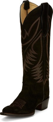 Pre-owned Justin Boots Justin 15in Womens Black Suede Clara Leather Cowboy Boots