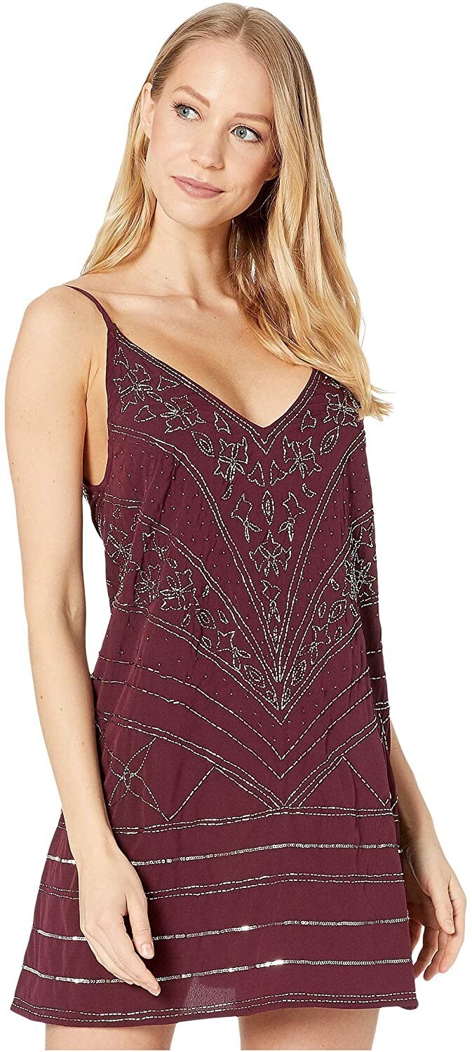 

INTIMETLY FREE PEOPLE Фиолетовое мини-платье с v-образным вырезом и пайетками из бисера  MISSING BEAD, Фиолетовый