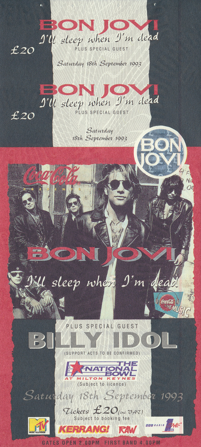Bon Jovi 1989年Milton Keynesライブチケット半券 Bon Jovi 1989年Milton Keynesライブチケット半券