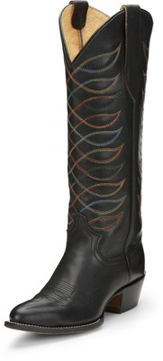 Pre-owned Justin Boots Justin 15in Womens Midnight Black Whitley Leather Cowboy Boots