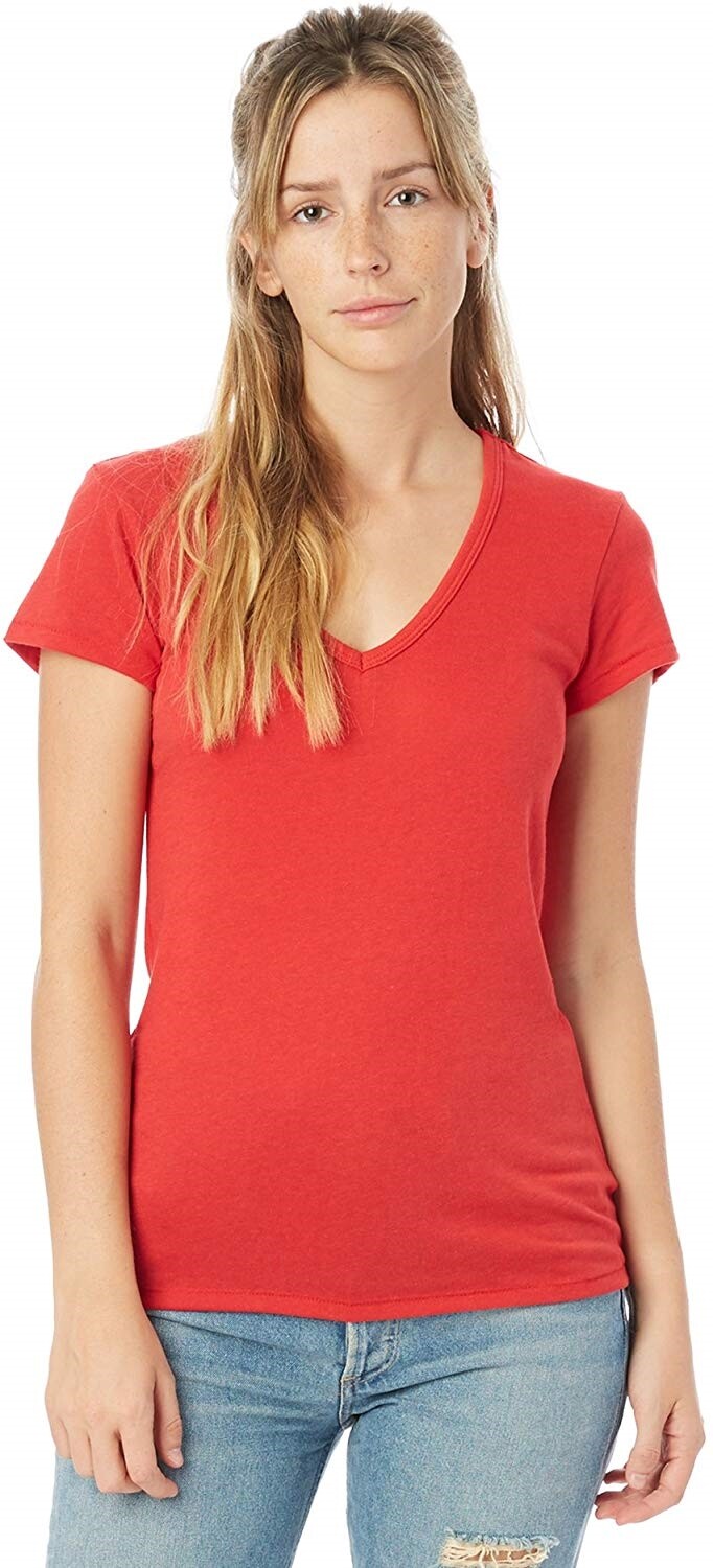 Alternative 171630 Womens The Keepsake V-Neck T-Shirt Solid Red Size Small
