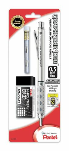 Pentel GraphGear 1000 Mechanical Pencil 0.5mm Chrome & Grey NEW