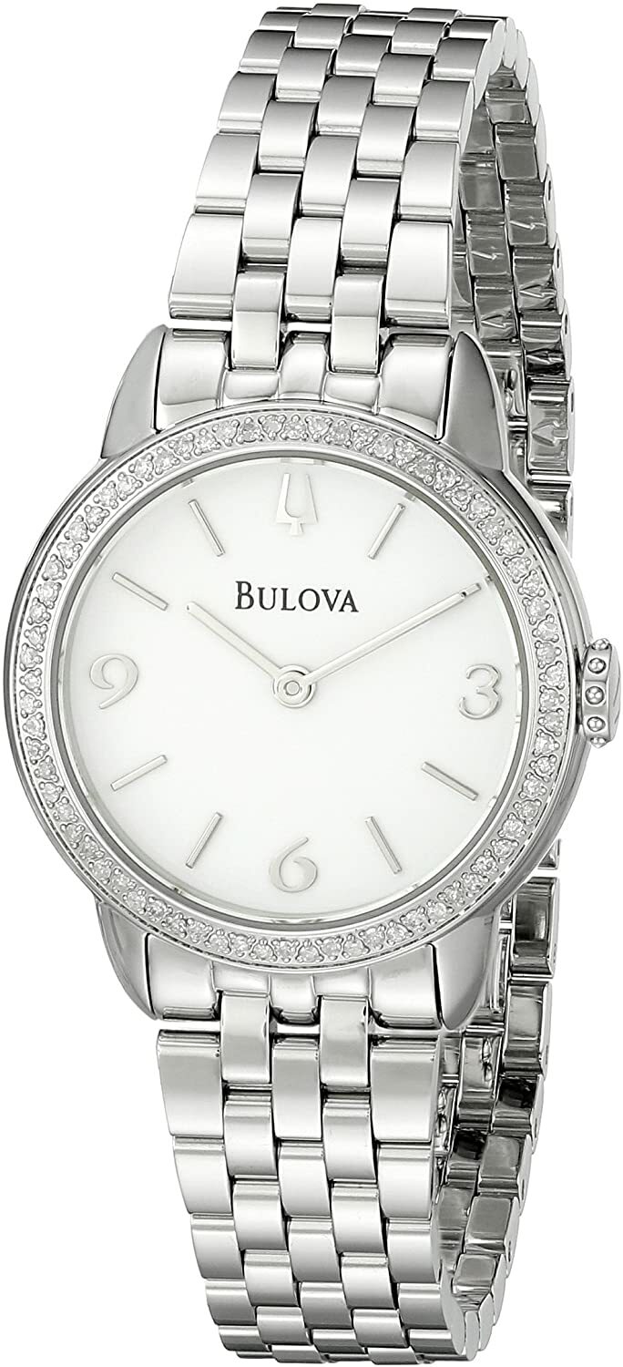 Pre-owned Bulova 96r181 72 Diamonds Silver Tone White Dial Sapphire Womens Dress Watch