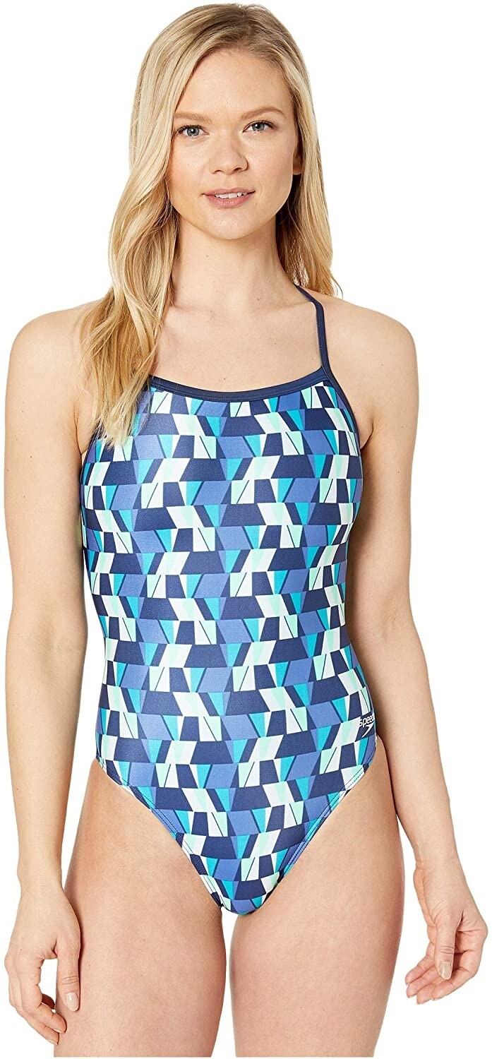 bikadeko❤︎‬① Speedo 252289 Women's Tile Shards Flyback Blue One-Piece
