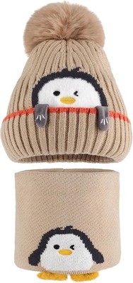 MASOCIO Baby Toddler Hat Winter Warm Bobble Hat with Ear Flaps Scarf Set for