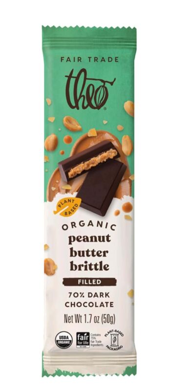 Theo Chocolate Organic Peanut Butter Brittle Filled 70% Dark Chocolate Bar 1.7 O