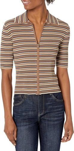 Pre-owned Theory Women's Crop Zip-up Cardigan In Truffle Multi