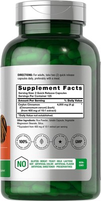 Ceylon Cinnamon Capsules 4000mg | 250 Count | Non-GMO, Gluten Free | by Horbaach