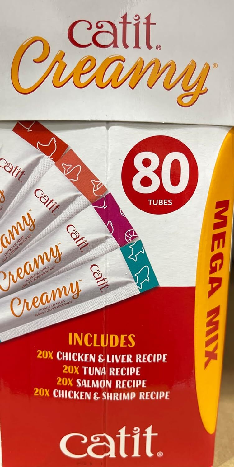Catit Creamy Leckpaste Für Katzen – Geschenkdose Mit 80 Portionen à 10g, 4 Geschmacksrichtungen
