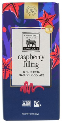Endangered Species 60% Cocoa Raspberry Filling Dark Choco Bar 3 OZ (Pack Of 4)