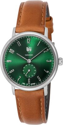 Pre-owned Dufa [] Gropius Watch, Green Dial, Brown Quartz, 32mm, Df-7001-0m, Women's