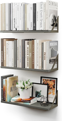 Grey wall mounted bookshelf deals