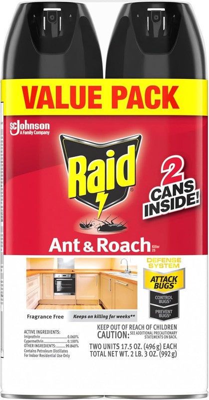 Raid® Ant & Roach Killer 26, Fragrance-Free Bug Spray, 17.5 fl. oz. 2 count. New
