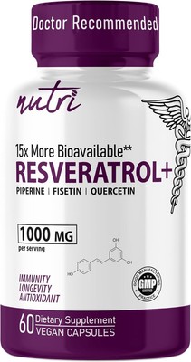 Nutri Resveratrol 1000mg Organic Piperine -15x More Bioavailable Pure Trans... 