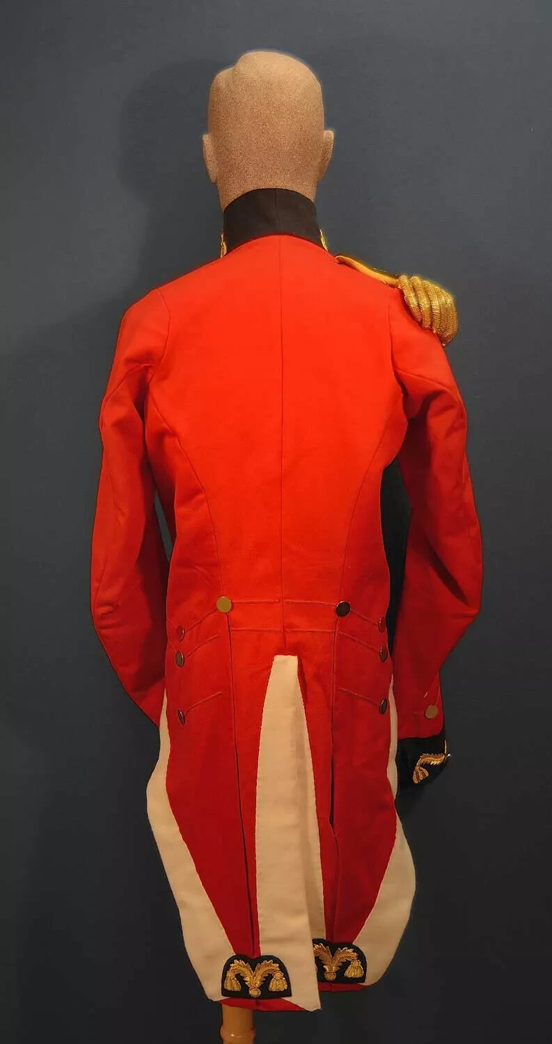 Pre-owned Handmade Red Wool British Aide-de-camp Historical Black Collar Gold Braid