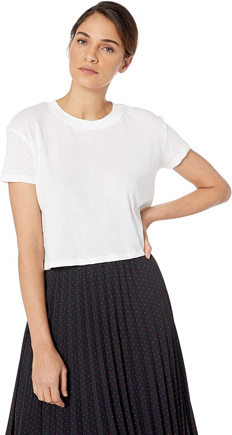 Alternative 169327 Womens Solid Short Sleeve Cropped Tee White Size 2X-Large