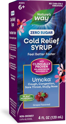 Nature's Way Cold Relief Zero Sugar Syrup, Umcka, Homeopathic, Shortens Colds