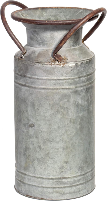 Old Fashioned Rustic Style Large Galvanized Milk Can Farmhouse Planter Vase with