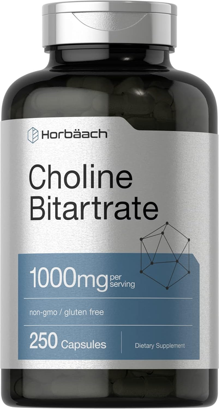 Choline Bitartrate | 1000Mg | 250 Capsules | High Potency | Non-Gmo, Gluten Fre