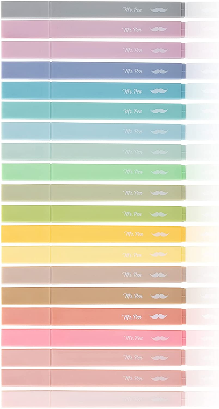 Mr. Pen- Aesthetic Highlighters, 20 Pcs, Chisel Tip, Pastel Colors, No Bleed Bib