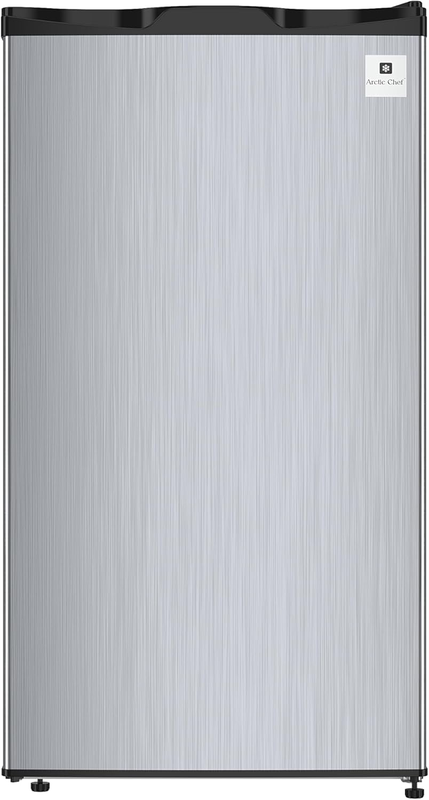 ARCTIC CHEF Mini Refrigerator, Compact Freezer Compartment, Adjustable Thermostat Control, Reversible Door, Ideal Fridge for Dorm, Office, Apartment, Platinum Stainless, 3.2 Cubic Feet