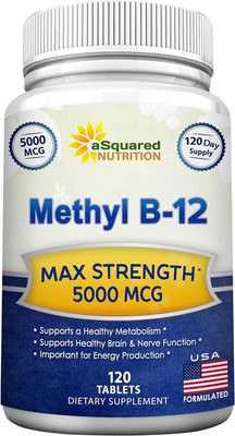 aSquared Nutrition Vitamin B12-5000 MCG Supplement with Methylcobalamin (Methyl 