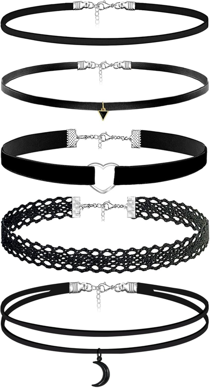 Choker Necklace Women Black Velvet Choker Set 5PCS Black Emo Chokers Gothic