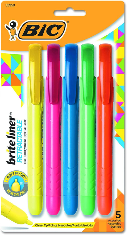 BIC Brite Liner Retractable Highlighter, Chisel Tip, Assorte