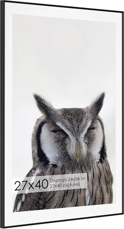 27X40 Metal Picture Frame with 24X36 Mat, Brushed Aluminum Finish, Tempered Glass Front, and Attached Hanging Hardware - Versatile Wall Display Frames for Vertical or Horizontal Orientation(Black,