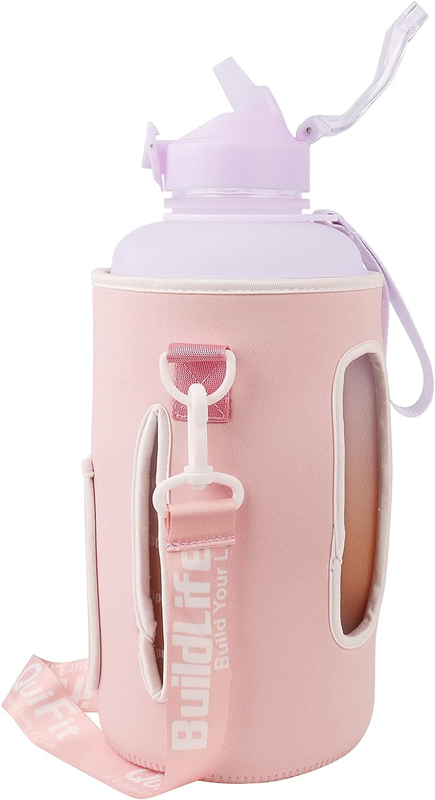 Buildlife Water Bottles with Sleeve - Half Gallon Water Bottle with Straw - BPA