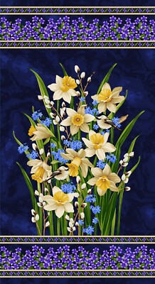 Natures Affair Indigo Panel 24 x 44 Inch Fabric Quilt Panel  From Henry Glass