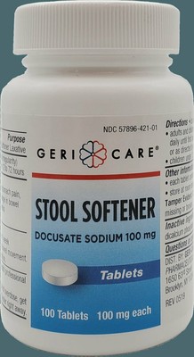 Geri Care Docusate Sodium 100mg Stool Softener Laxative Tablets 100 Count 6 Pack