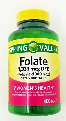 Spring Valley Folate 1,333 mcg DFE Folic Acid 800 mcg 400-COUNT SAME-DAY SHIP