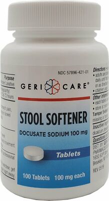 Gericare Docusate Sodium 100mg Stool Softener Tablets For Constipation 100 Count