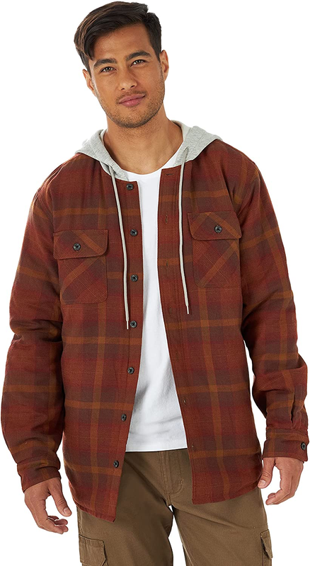 Wrangler Authentics Men'S Long Sleeve Quilted Lined Flannel Shirt Jacket with Ho