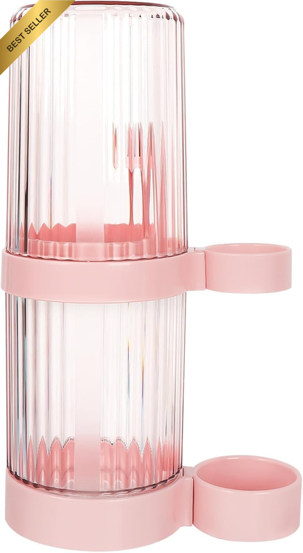 Toothbrush Holder with Cup Stand Cover Multifunctional Pink 300ML