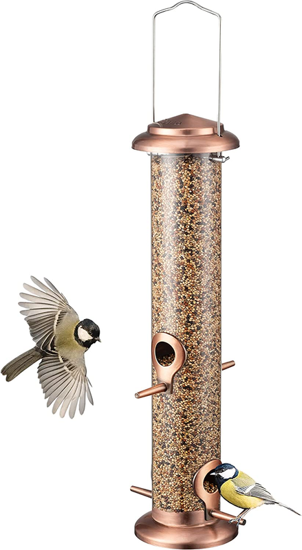 Metal Bird Feeders for Outside Hanging Extra Thick Tube Bird Feeder Steel Hanger
