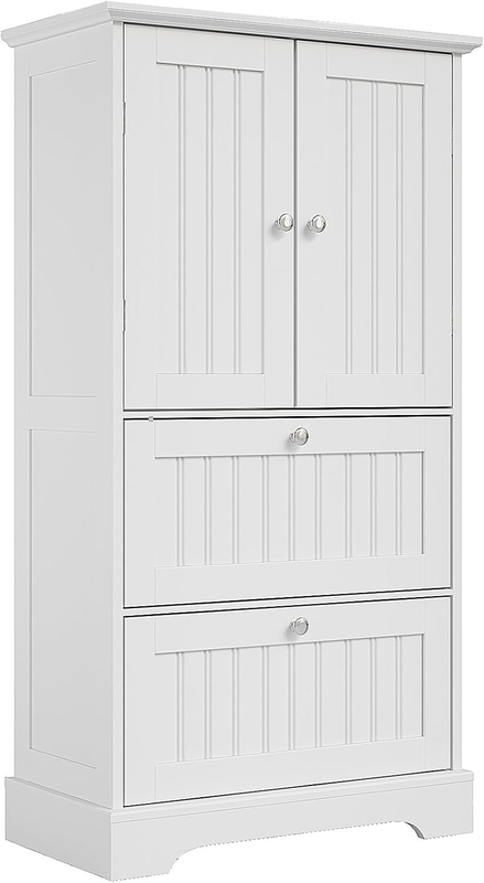 Bathroom Floor Cabinet, White Bathroom Storage Cabinet with Drawers and Adjustable Shelf, Freestanding Kitchen Pantry Cupboard with 2 Doors for Living Room
