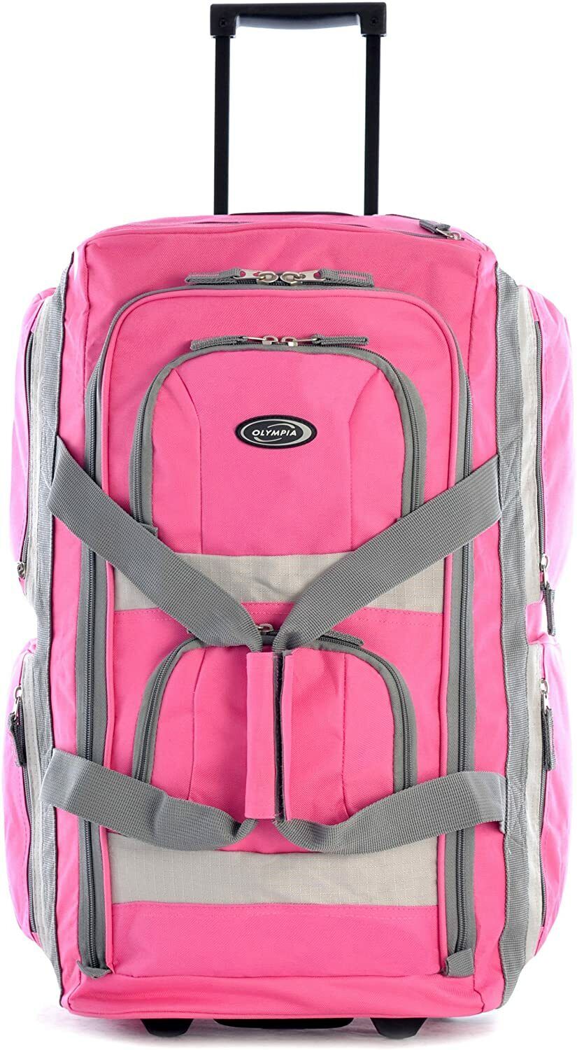 Rolling Carry On Bag Travel Luggage Pink Duffel With Wheels 