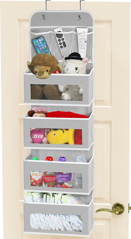 4 Tier over the Door Storage Hanging Organiser Nursery Storage with 3 Pockets, G