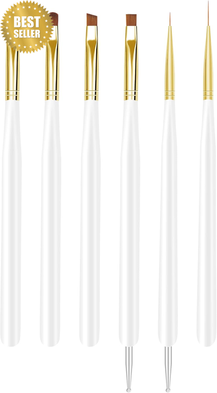 Nail Art Brushes, 6Pcs Nail Art Painting Tools with Nail Art Fine Liner Brush, N