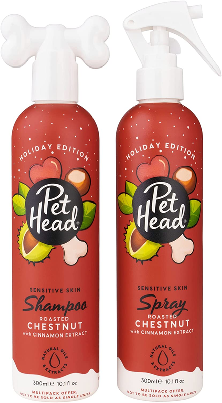 PET Head Dog Shampoo and Spray Set 300ml Each, Roasted Chestnut with Cinnamon Sc