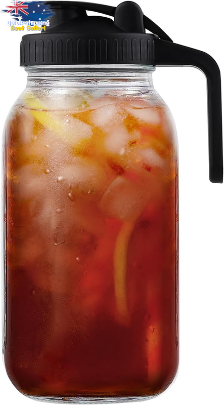 64oz Mason Jar Pitcher with Spout, Leak-Proof Jug for Sun Tea, Iced Drinks