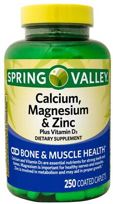 Calcium Magnesium Zinc Vitamin D3 Bone Muscle Joint Nerve Support, 250 Caplets